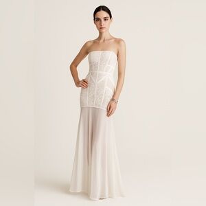 BCBG Maxazria Vivienne White Lace Chiffon Wedding Gown Dress Size 8 NWOT